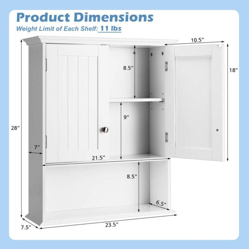 Hivvago Wall Mount Bathroom Cabinet Storage Organizer with Doors and Shelves