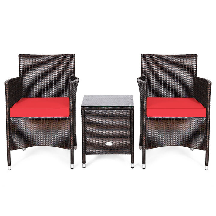 3 Pieces Ergonomic Wicker Patio Conversation Set-Red