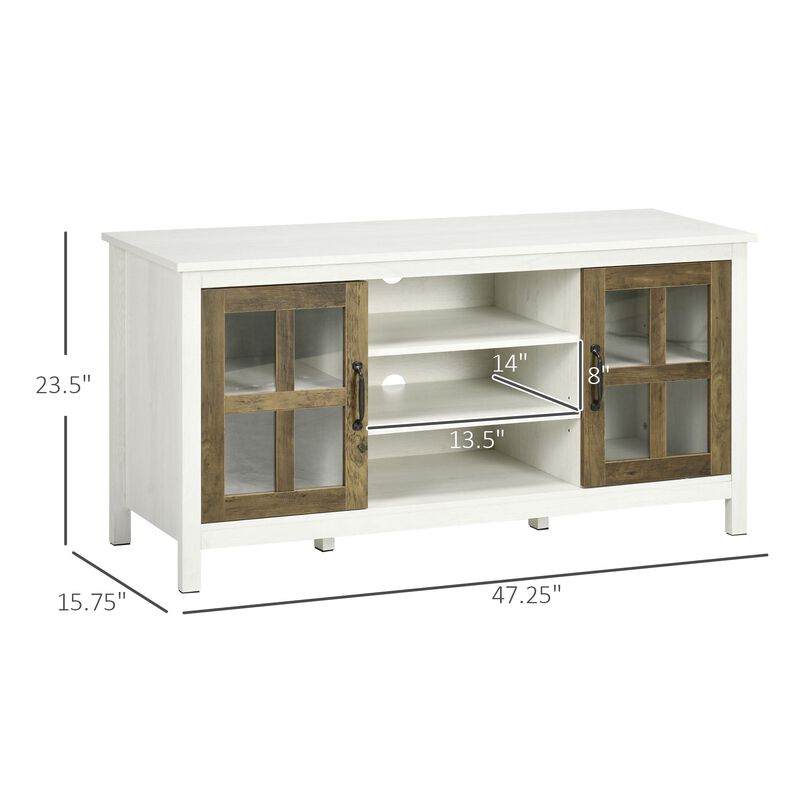 White TV Storage: 55" Farmhouse Stand with Shelves & Doors