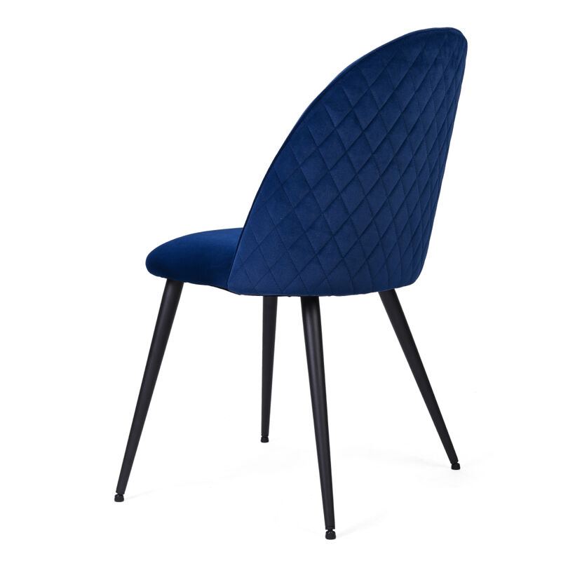 Dining Chair, Navy Blue Velvet, Metal Black Legs, Set Of 4 Side Chairs