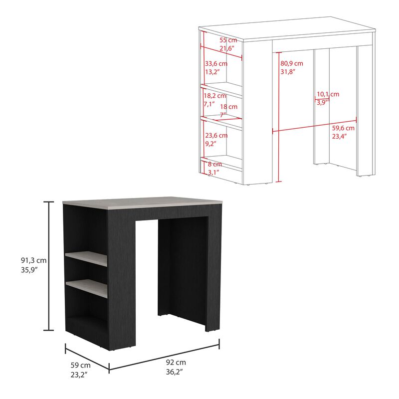 Portree Kitchen & Dining room Island with 3-Side Shelves -Black / Ibiza Marble