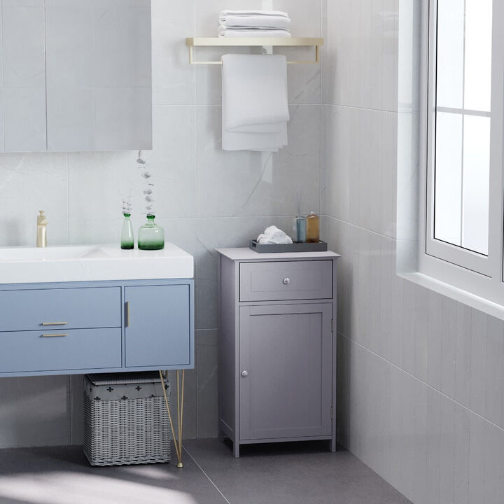 Grey Bathroom Organizer: Cabinet with Drawer and Shelf for Toiletries