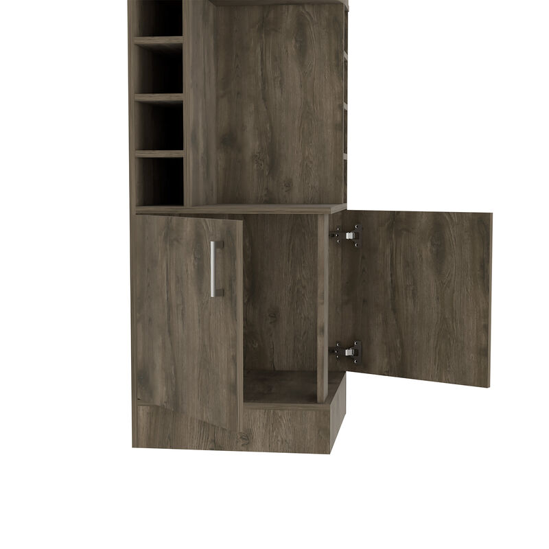 DEPOT E-SHOP Egina Bar Cabinet Two Drawers, Eight Bottle Cubbies, Two Large Open Shelves, Dark Brown