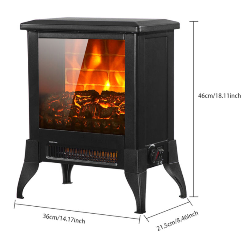 1400W Freestanding Electric Fireplace Heater with Flame and Temperature Control