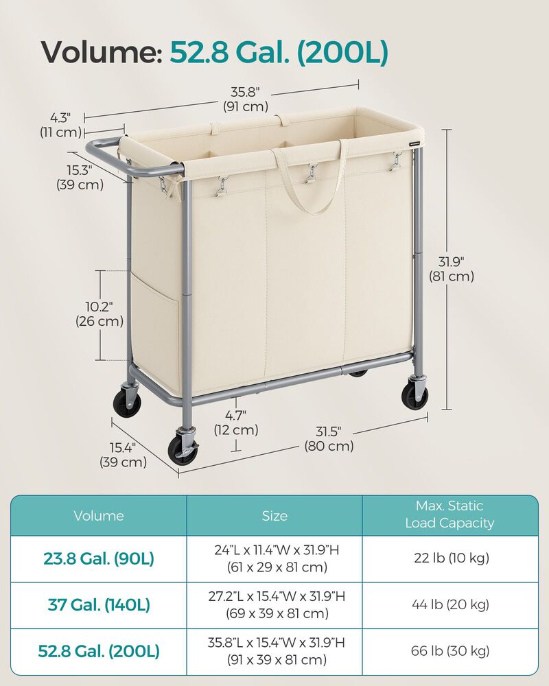 Laundry Basket with Wheels, Rolling Laundry Hamper