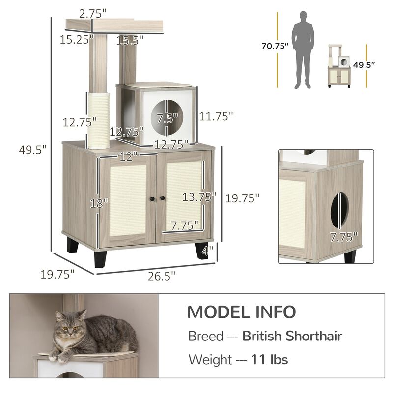 Modern Cat Hideaway: 50" Compact Tree with Litter Box Concealment