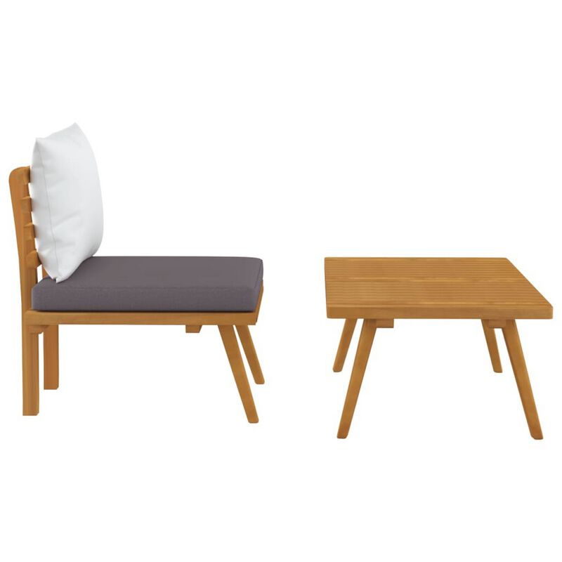 Roma 2pc Modular Outdoor and Table Set, Solid Wood, Gray, White - Benzara