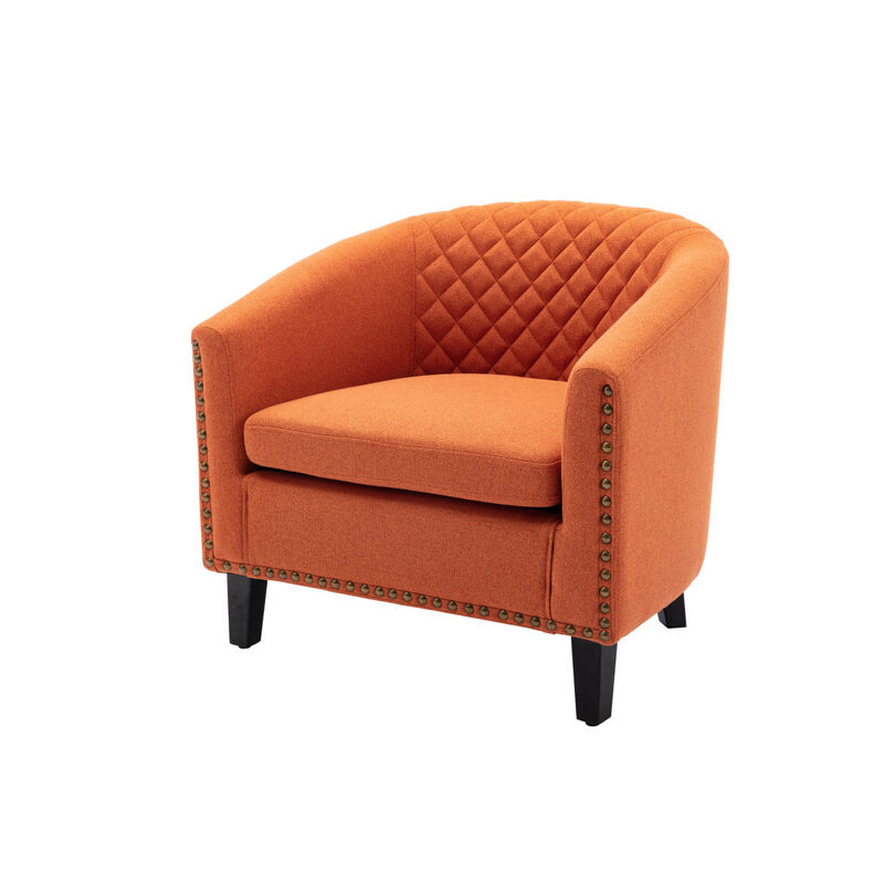 Accent Barrel Chair Living Room Chair With Nailheads And Solid Wood Legs Light Coffee