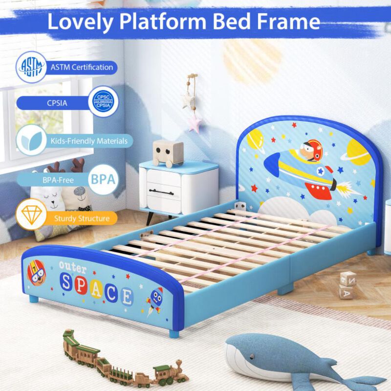 Hivvago  Wood Upholstered Twin Bed Platform with Slat Support