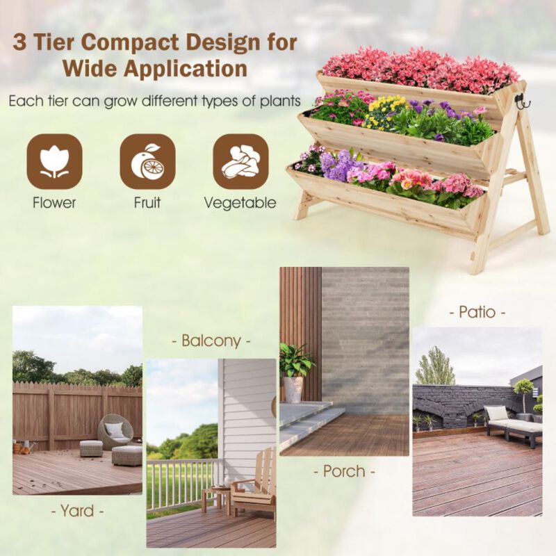 Hivvago 3 Tier Wooden Vertical Raised Garden Bed with Storage Shelf