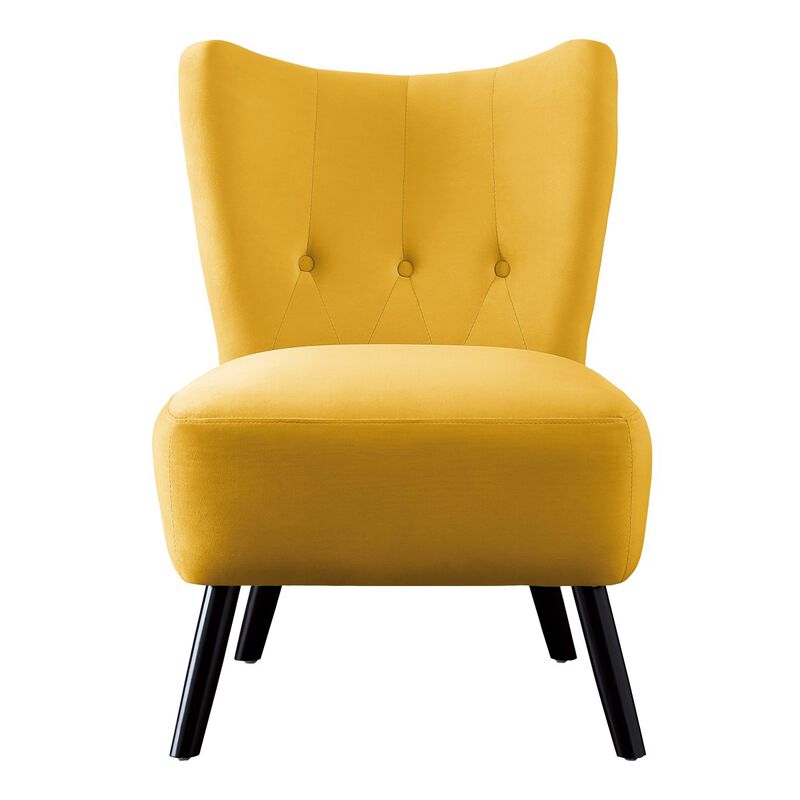 Unique Style Accent Chair Velvet Covering Button-Tufted Back Brown Finish Wood Legs