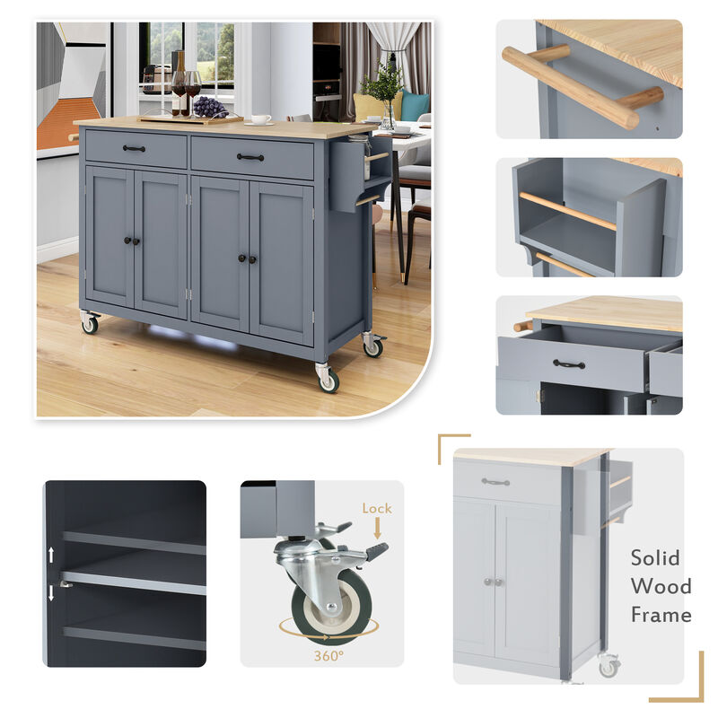 Streamdale Portable Kitchen Island Cart with Wheels, 54.3", Grey Blue