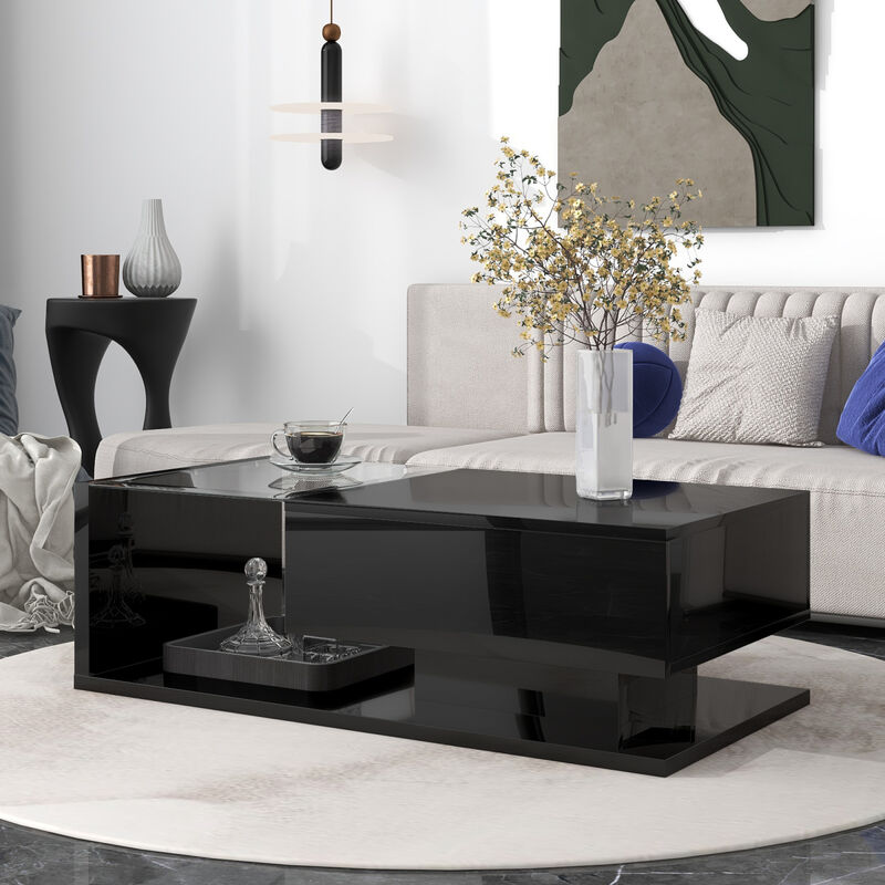 Modernist Glass-Wood Center Table