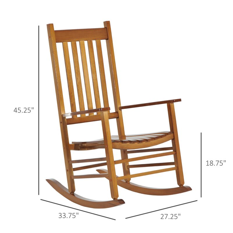 Natural Outdoor Rocker: Wooden Slatted Chair for Porch, 352 lb Capacity