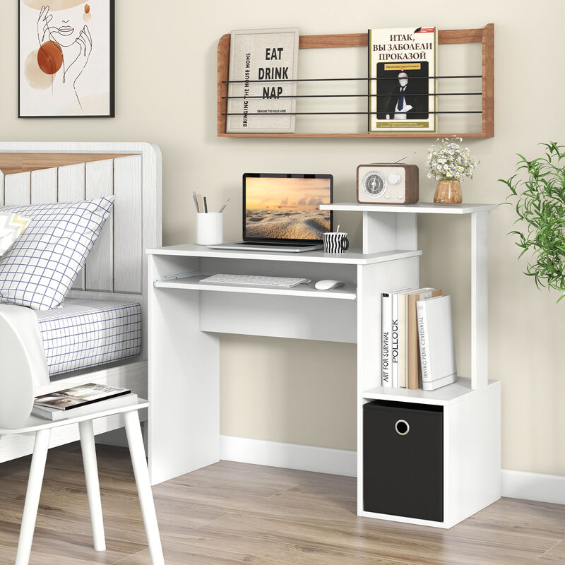Space-saving Computer Desk with Pull-out Keyboard Tray for Small Offices