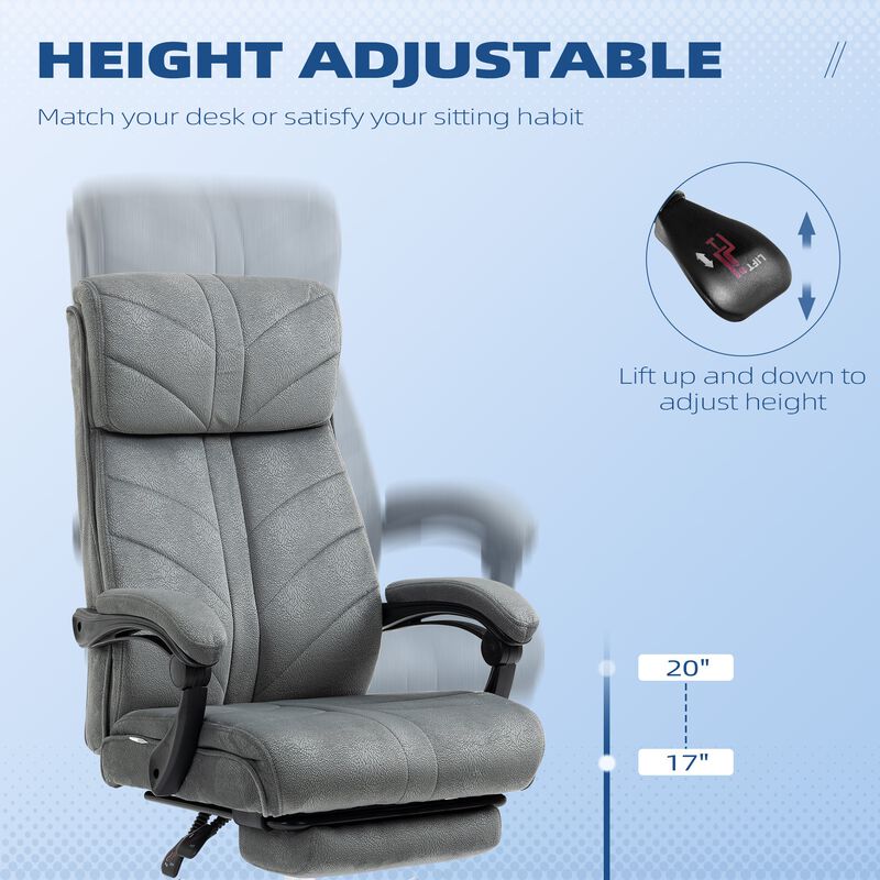Gray Office Comfort: High-Back Reclining Chair with Footrest