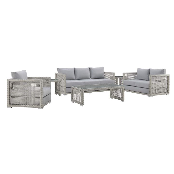 Aura Outdoor Patio Collection - Versatile & Stylish Wicker Rattan Set for Outdoor Space - Gray Gray - 6 Piece Set