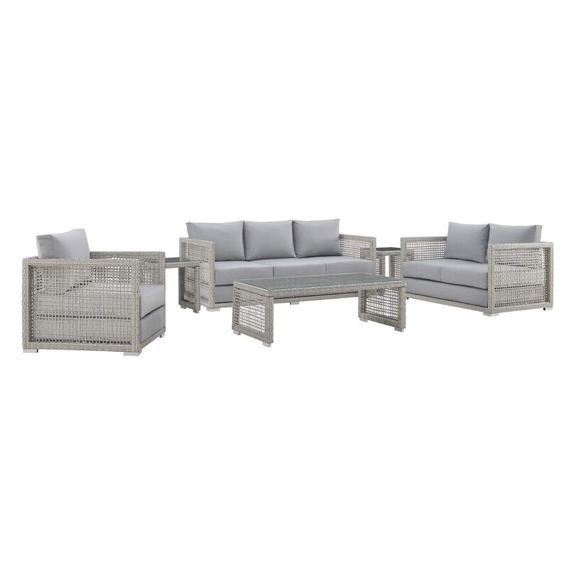 Aura Outdoor Patio Collection - Versatile & Stylish Wicker Rattan Set for Outdoor Space - Gray Gray - 6 Piece Set
