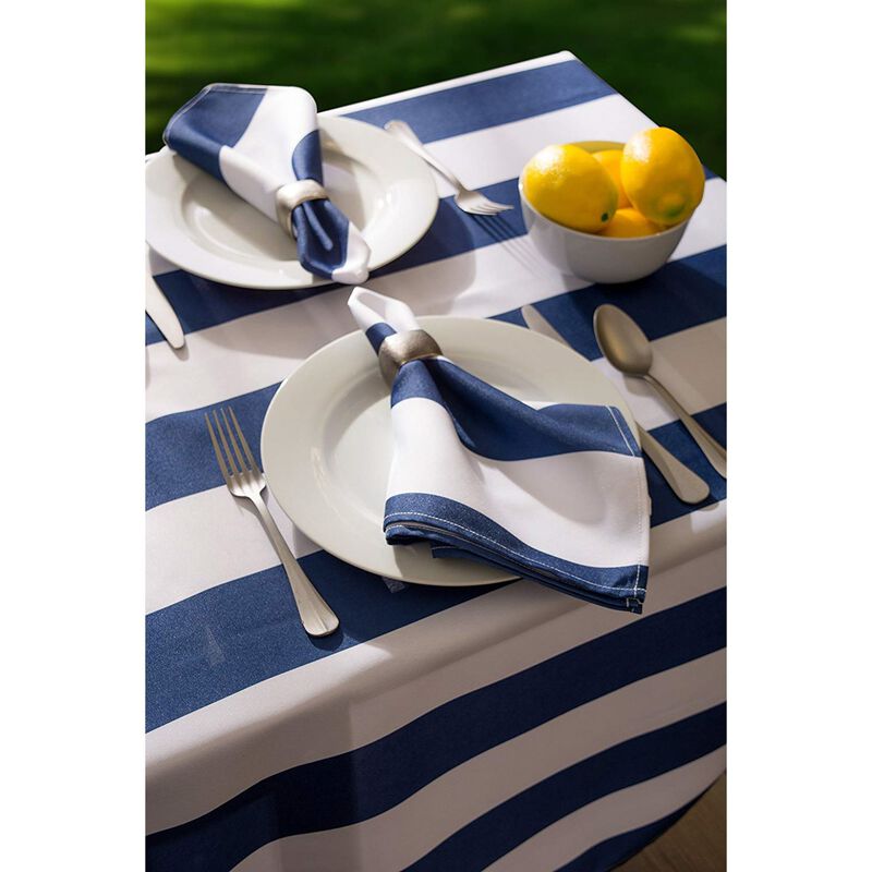 Nautical Blue Cabana Striped Outdoor Round Tablecloth 60"