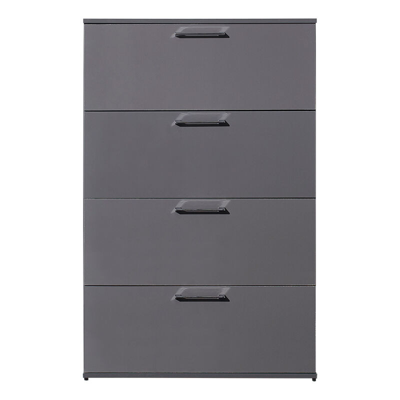 Eli  48 Inch Tall Dresser Chest, 4 Big Storage Drawers, Glossy Gray Finish