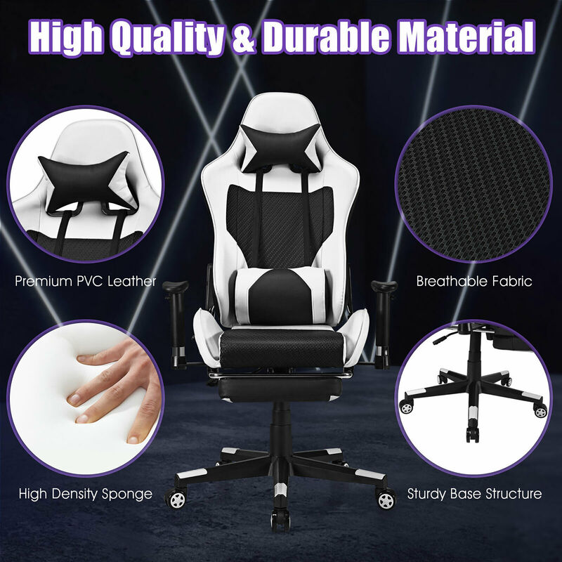 Costway Massage Gaming Chair Reclining Racing Office Computer Chair with Footrest Blue