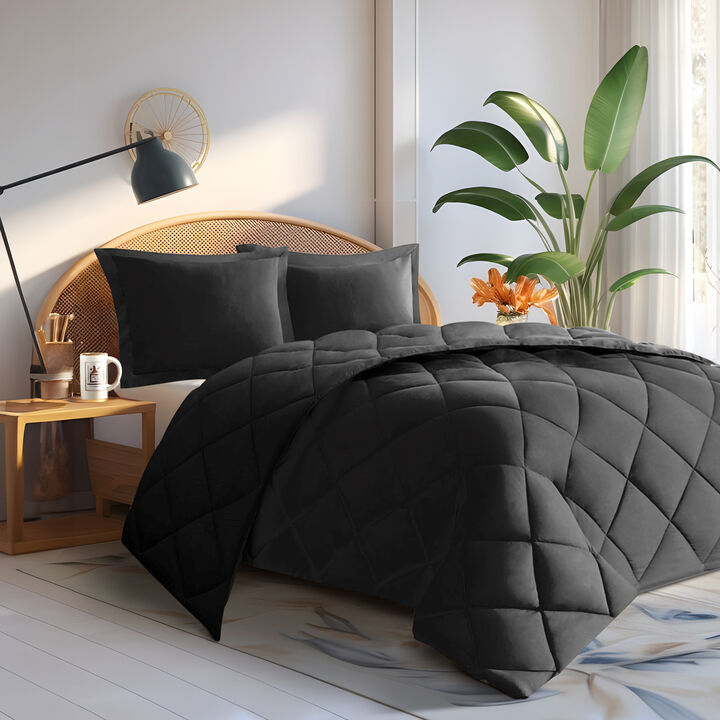 Gracie Mills Vicente Reversible Diamond Quilt Down Alternative Comforter Set with 3M Scotchgard Protection