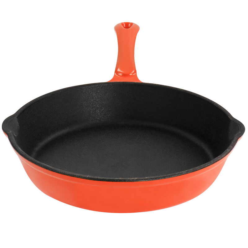 MegaChef Enameled Round 8 Inch PreSeasoned Cast Iron Frying Pan in Orange