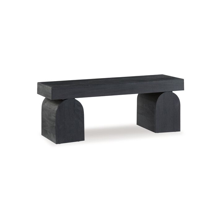 Accent Bench, 50 Inch, Oversized Sandblasted Effect, Black Solid Wood - Benzara