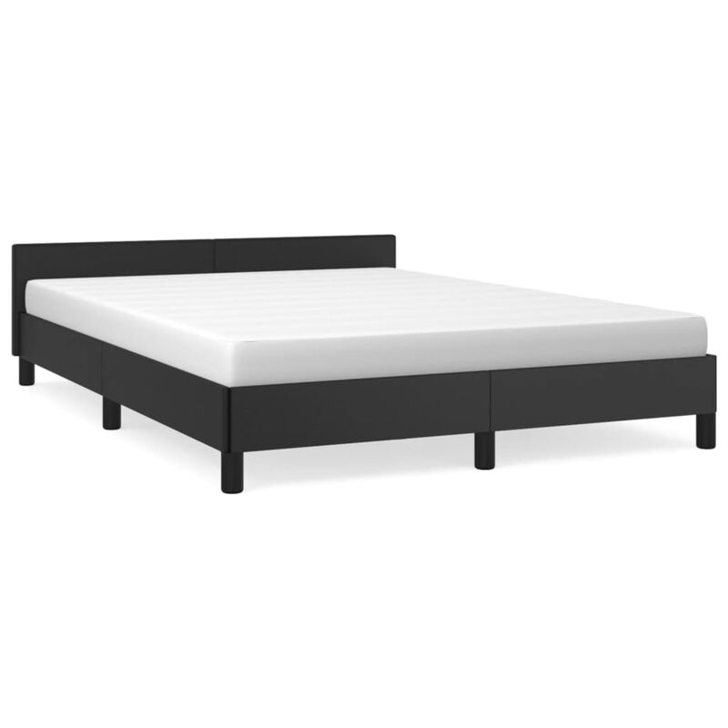 vidaXL Full-Size Bed Frame with Headboard, 53.9"x74.8", Faux Leather and Plywood Construction, Elegant Black