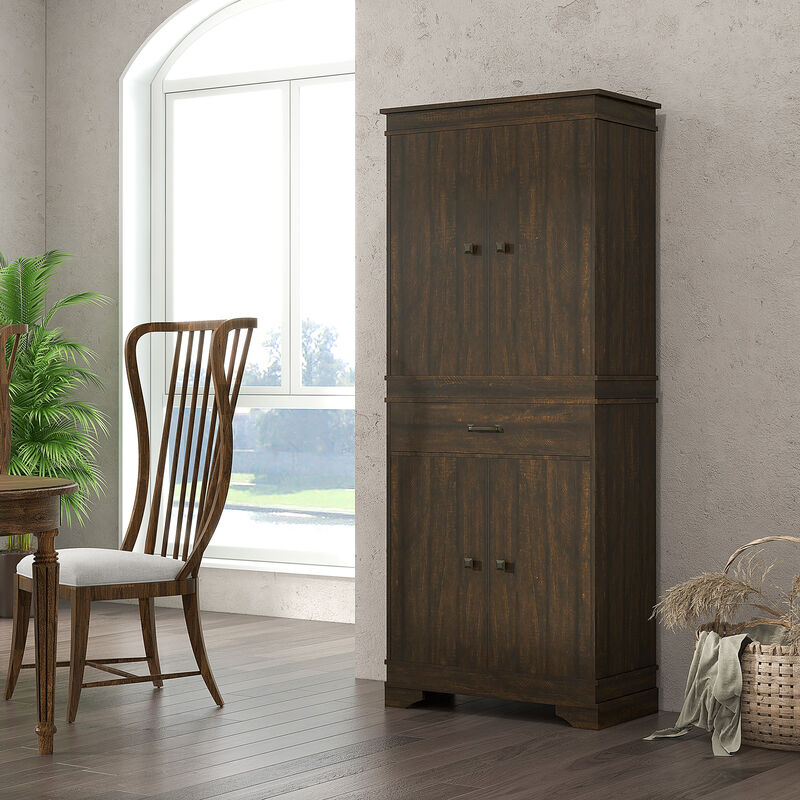 HOMCOM 72" 4-Door Kitchen Pantry with Drawer and 3 Shelves Walnut