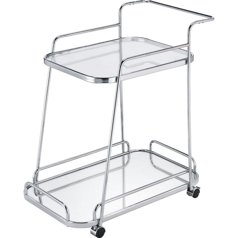 Clear Glass 2-Tier Serving Cart With Chrome Finish-Benzara