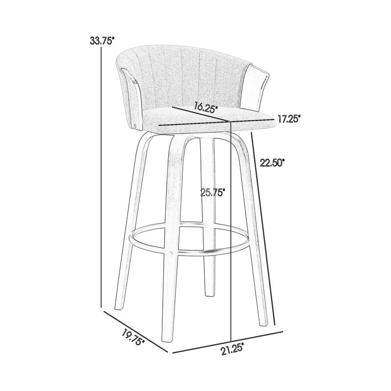 Oja 26 Inch Swivel Counter Stool Chair, Light Gray Fabric, Curved, Black - Benzara