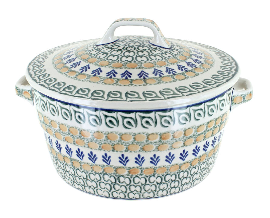 Blue Rose Polish Pottery Sapphire Fields Covered Round Baker