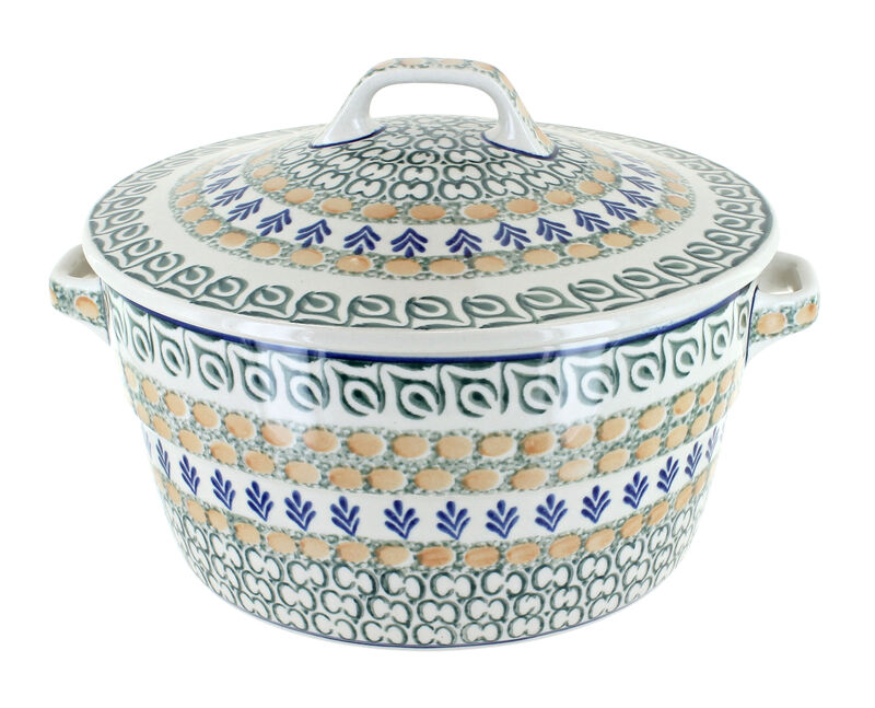 Blue Rose Polish Pottery Sapphire Fields Covered Round Baker