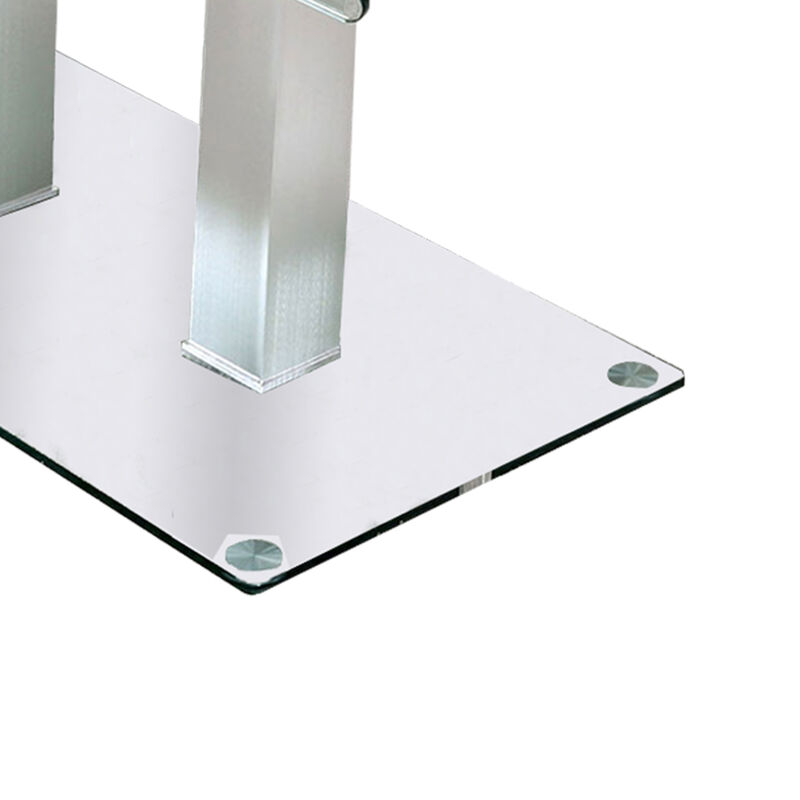 Metal and Glass Dining table with Dual Post Pedestal base, Chrome - Benzara