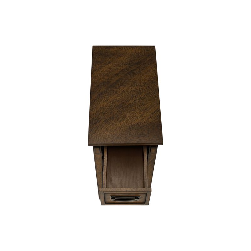 Monarch Specialties I 3955 - Accent Table, End, Side Table, Nightstand, 2 Tier, Narrow, Storage Drawer, Brown Veneer, Transitional