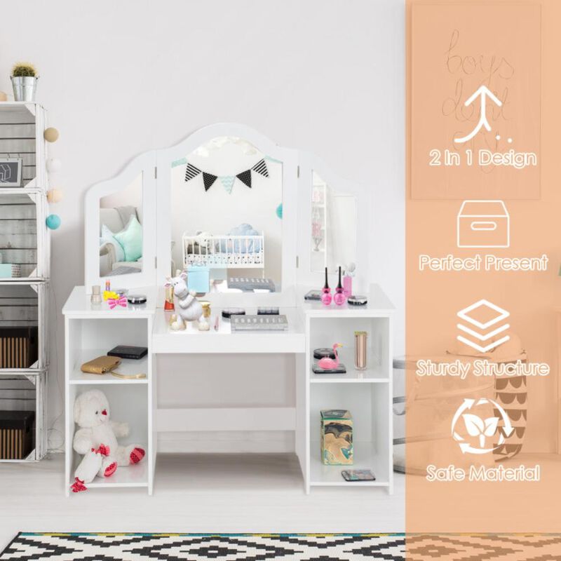 Hivvago Kids Tri Folding Mirror Makeup Dressing Vanity Table Set