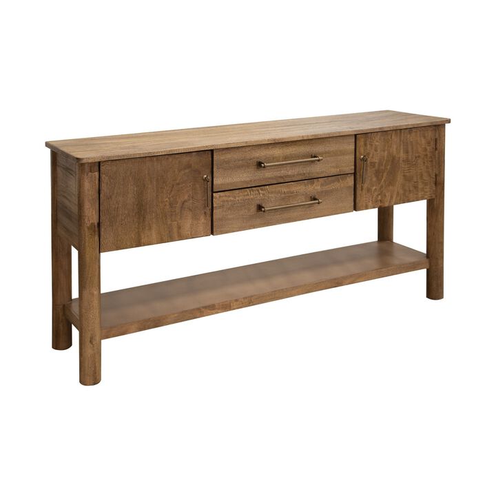 Olum 60 Inch Sofa Table, 2 Drawers, Lower Shelf, Solid Mango Wood, Brown - Benzara