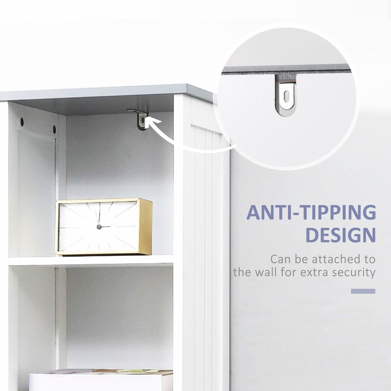 White Bathroom Organizer: Slim 3-Tier Cabinet with Drawer & Door