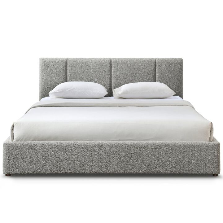 Omax Decor Venice Upholstered Platform King Bed in Gray Boucle Fabric
