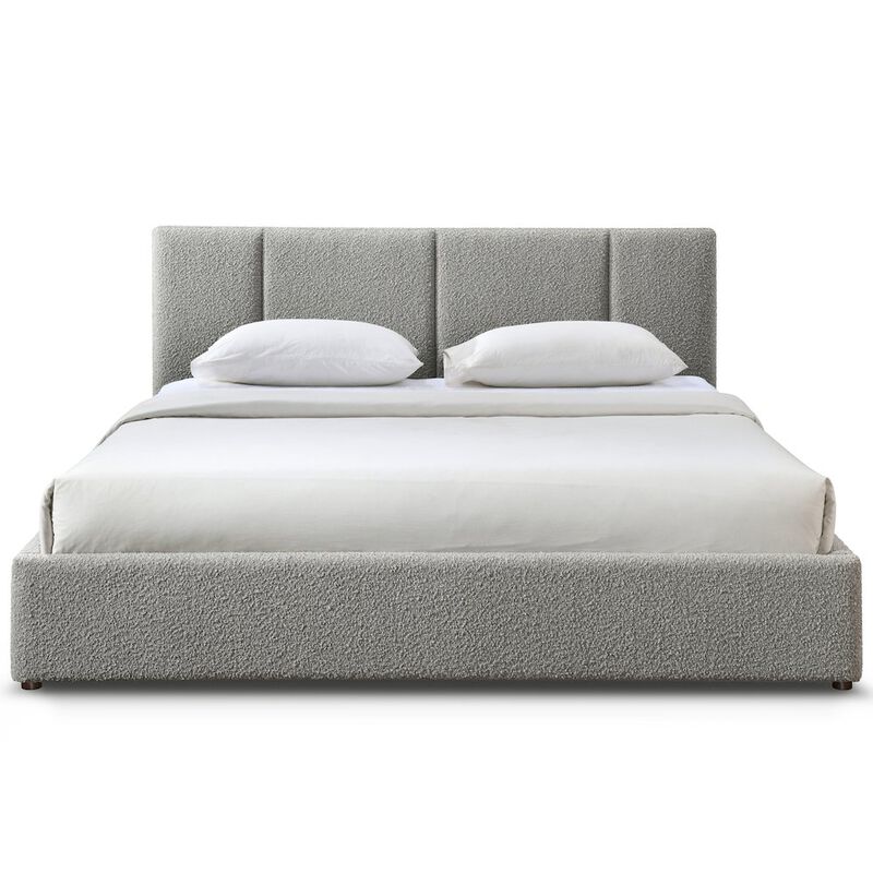 Omax Decor Venice Upholstered Platform King Bed in Gray Boucle Fabric