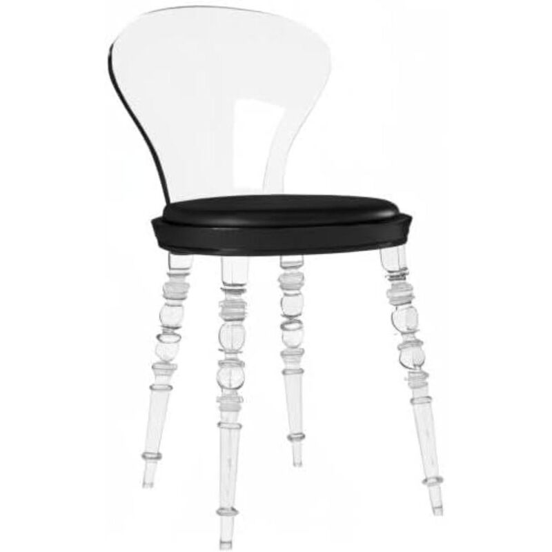 Clear Pc Chair W/ Black Pu Seat Cushion