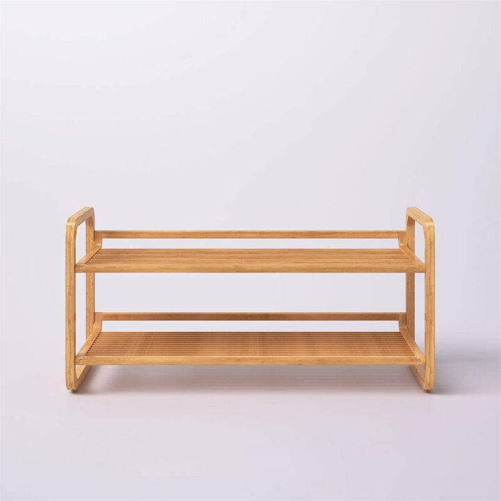 Hivvago Bamboo Modern 2-Shelf Stackable Shoe Rack - Holds up to 8 Pair of Shoes