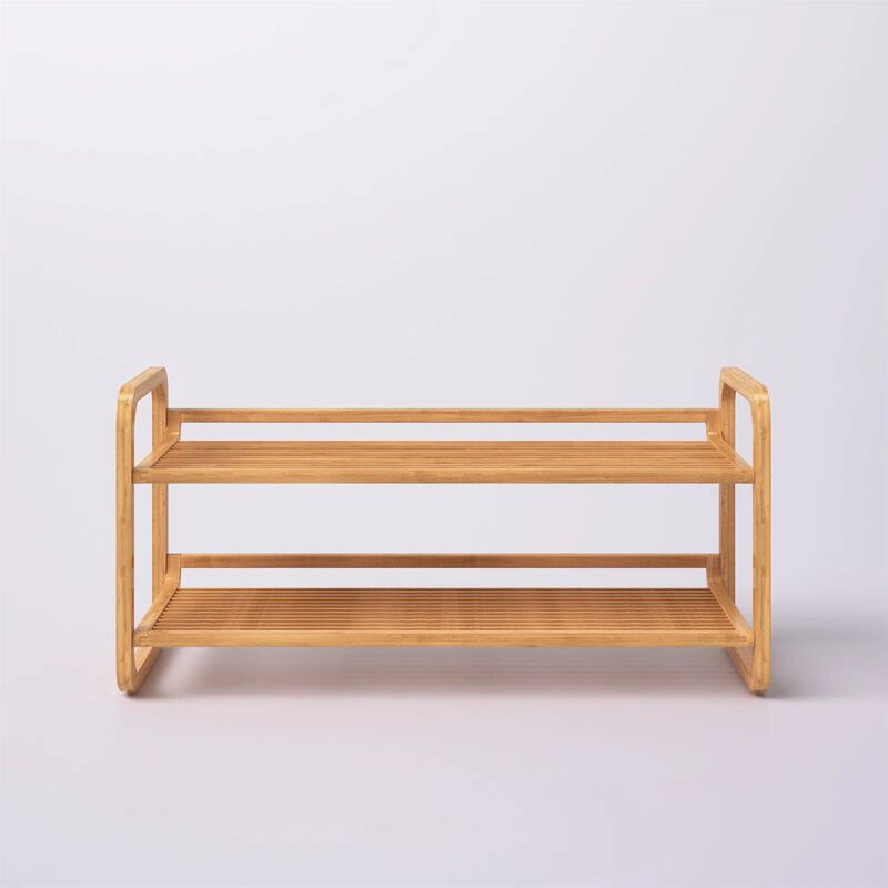 Hivvago Bamboo Modern 2-Shelf Stackable Shoe Rack - Holds up to 8 Pair of Shoes