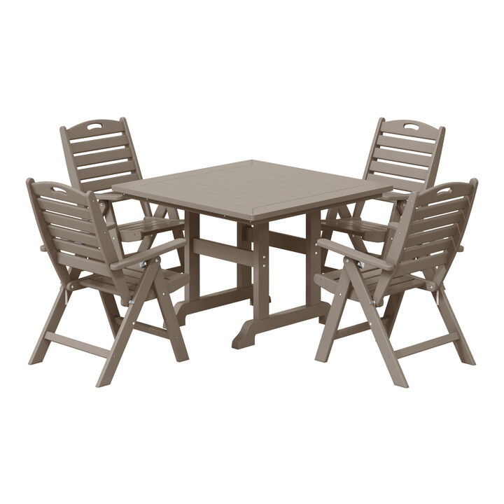 WestinTrends 5-Piece HDPE Square Patio Dining Table Set with Foldable Chairs