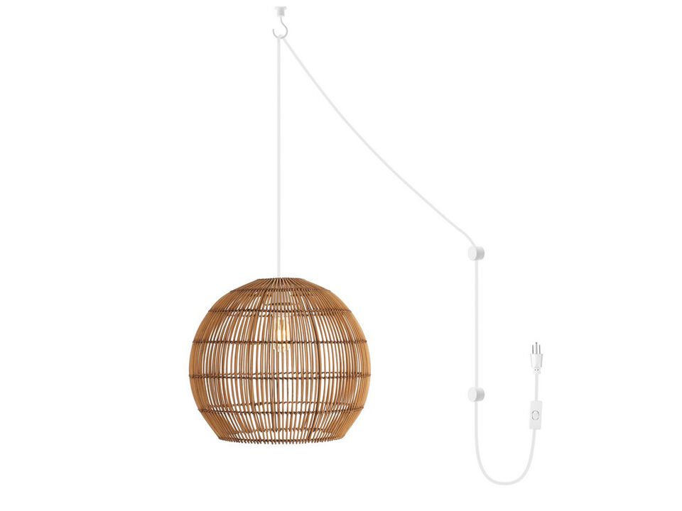Raya 1-Light Farmhouse Coastal Rattan 180" Cord Plug-In or Hardwired LED Pendant