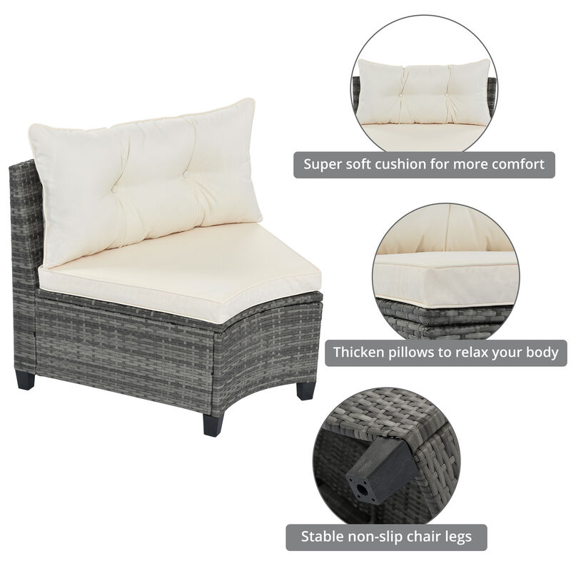 Merax 8-pieces Outdoor Wicker Round Sofa Set，Curved Sofa Set With Rectangular Coffee Table