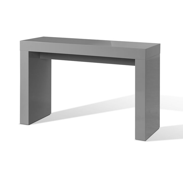 Libi 47 Inch Console Table, Minimalist Rectangular Top, Lacquered Gray - Benzara