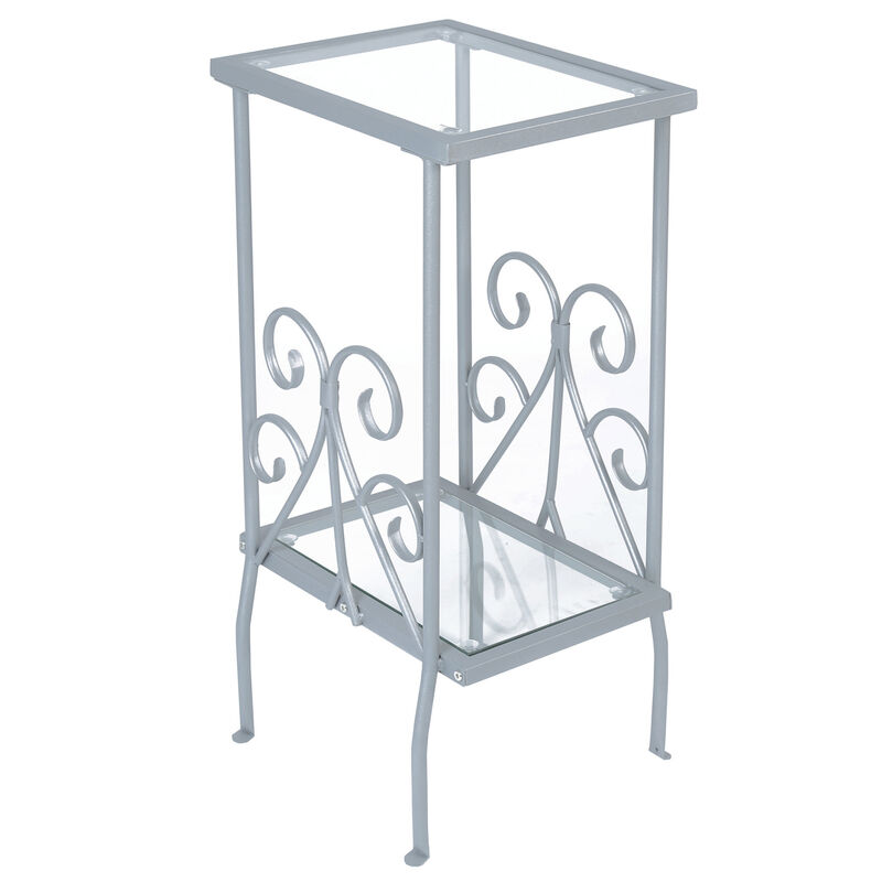 Monarch Specialties I 3158 Accent Table, Side, End, Nightstand, Lamp, Living Room, Bedroom, Metal, Tempered Glass, Grey, Transitional