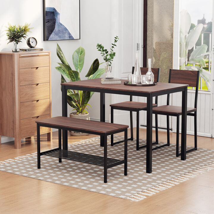 Wooden Kitchen Table and Chair Furniture with Storage Rack and Sitting Bench